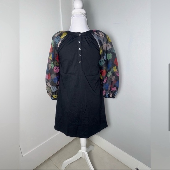 STAUD Toile Garden Black Dress with Multicolor Floral Sleeves - Picture 6 of 8